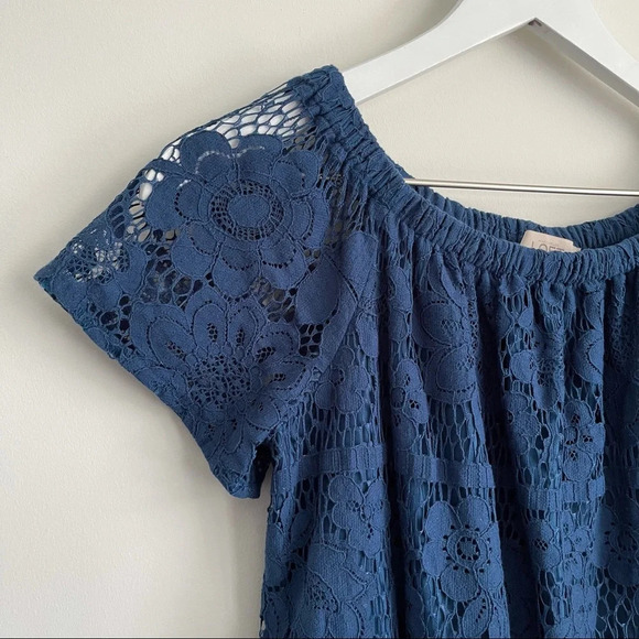 LOFT teal crochet off shoulder dress size XSP - Picture 3 of 8